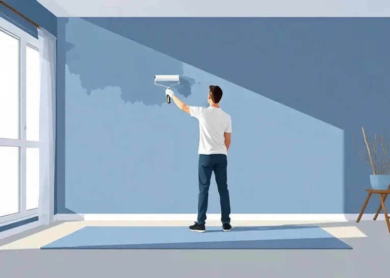 Peintre appliquant la peinture au rouleau sur un mur de salon